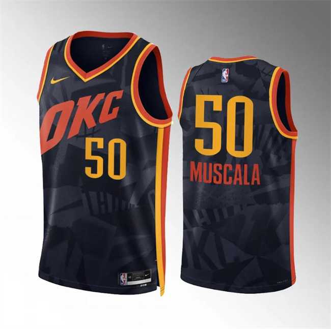 Men%27s Oklahoma City Thunder #50 Mike Muscala Black 2023-24 City Edition Stitched Basketball Jersey Dzhi->new york knicks->NBA Jersey